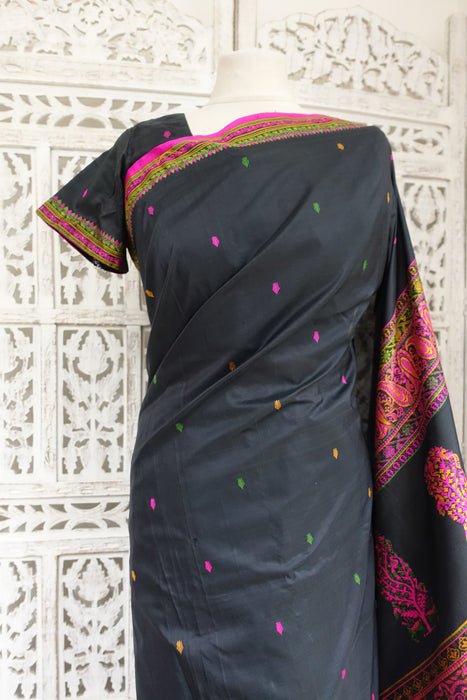 Black Silk Sari With Blouse To Fit 36 Bust - Preloved