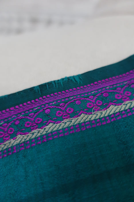 Teal Pure Silk Vintage Sari - Preloved