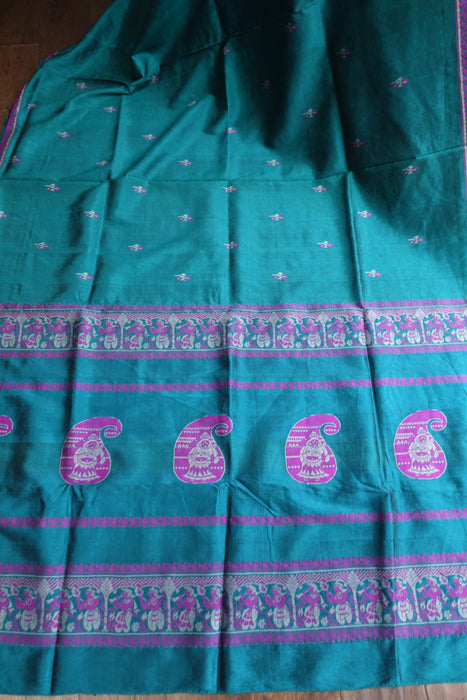 Teal Pure Silk Vintage Sari - Preloved