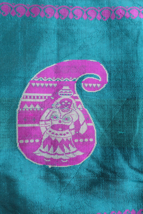 Teal Pure Silk Vintage Sari - Preloved
