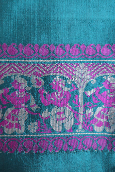 Teal Pure Silk Vintage Sari - Preloved