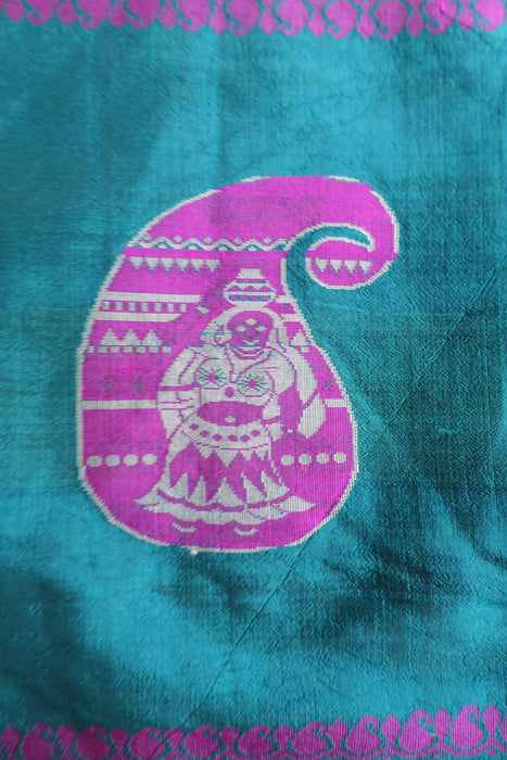 Teal Pure Silk Vintage Sari - Preloved