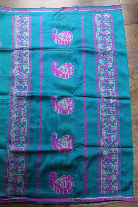 Teal Pure Silk Vintage Sari - Preloved
