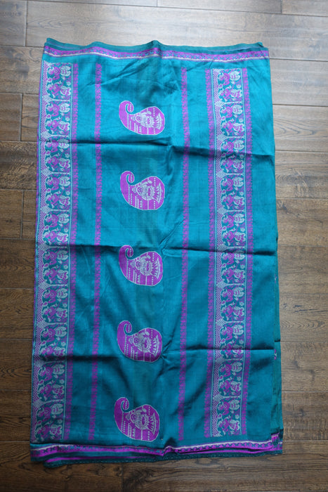 Teal Pure Silk Vintage Sari - Preloved