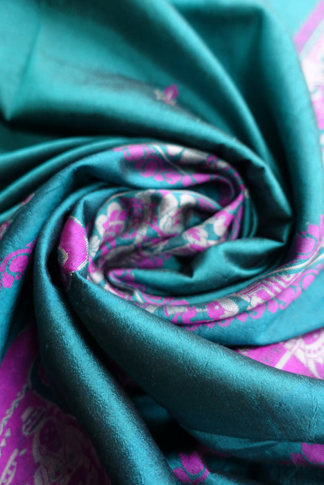 Teal Pure Silk Vintage Sari - Preloved