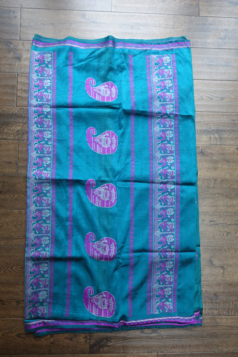 Teal Pure Silk Vintage Sari - Preloved