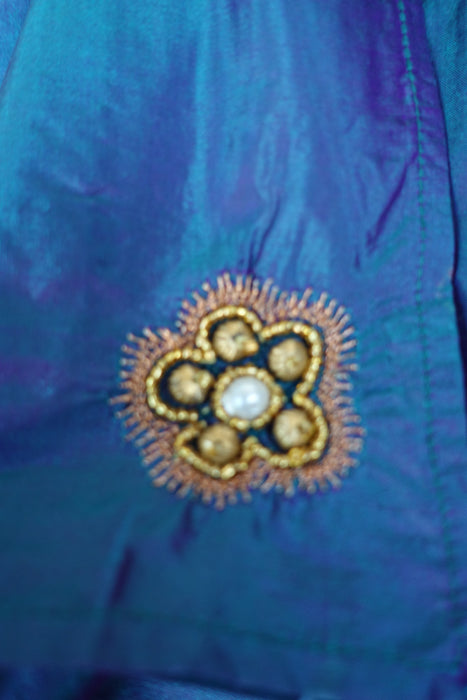 2 Tone Blue Silk Beaded Vintage Dupatta - Preloved