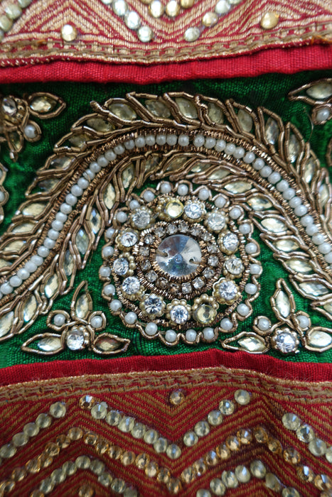 Green Net Dupatta With Kundan Work - Preloved