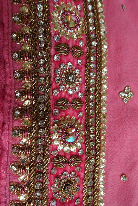 Pink Silk Chiffon Diamante Dupatta - Preloved