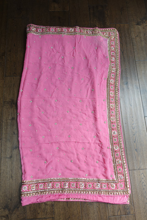 Pink Silk Chiffon Diamante Dupatta - Preloved