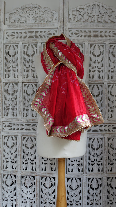 Red Crushed Bandhani Print Dupatta - Preloved