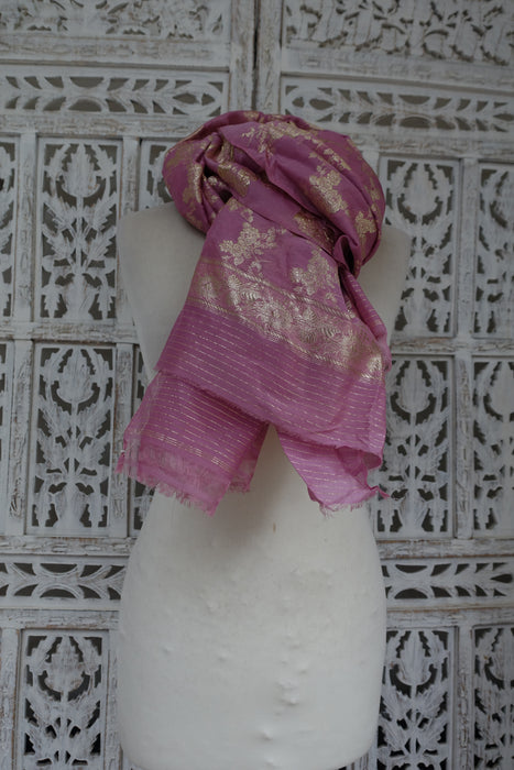 Soft Pink And Gold Zari Vintage Dupatta - New