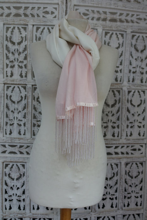 Soft Pink And Cream Ombre Wool Mix Shawl - Preloved