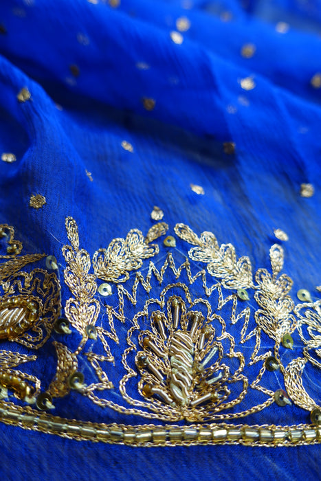 Bright Blue Silk Chifon Vintage Dupatta - New