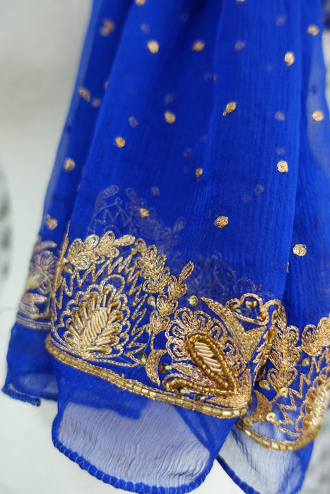 Bright Blue Silk Chifon Vintage Dupatta - New