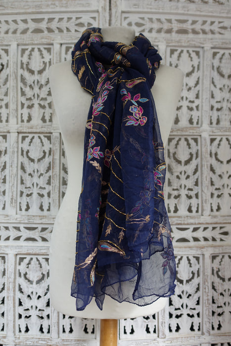 Navy Blue Vintage Embellished Dupatta - New