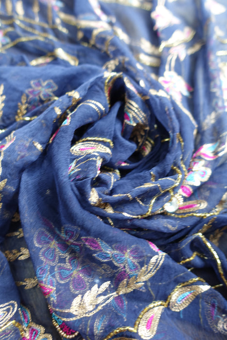 Navy Blue Vintage Embellished Dupatta - New