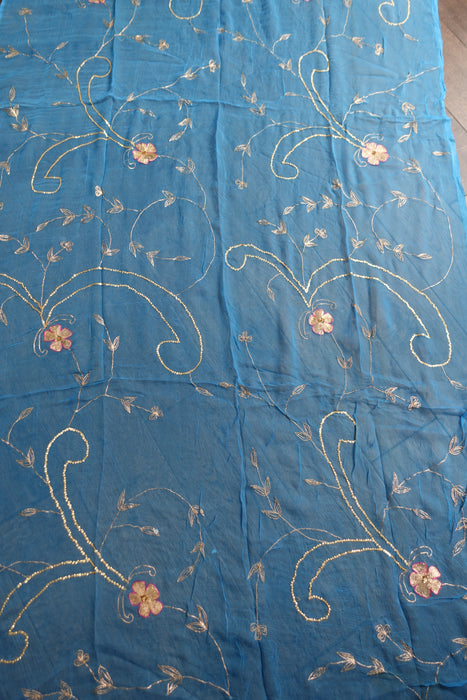 Peacock Blue Vintage Chiffon Embellished Dupatta - New