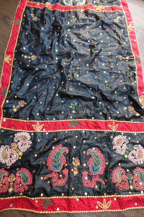 Black Tussar Silk Lined Dupatta - New