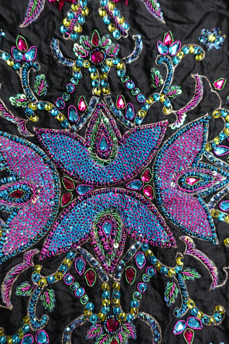 Black Silk Embellished Dupatta - New