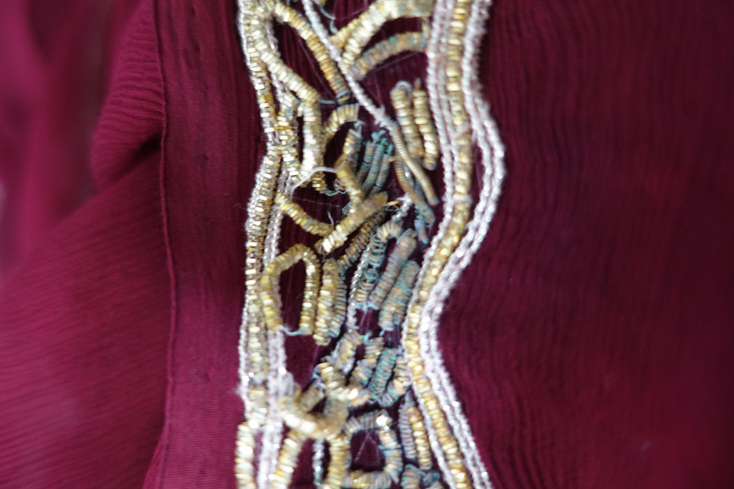 Maroon Vintage Dupatta With Silver Zardosi - Preloved