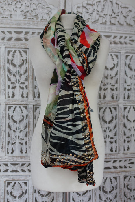 Printed Silky Crepe With Diamante Stones - New