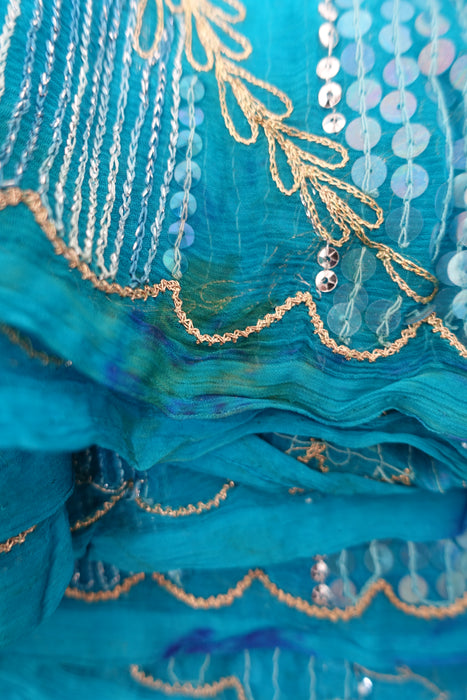 Blue Vintage Silk Chiffon Dupatta - Preloved