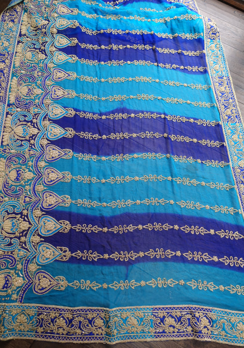 Aqua And Royal Blue Zardosi Dupatta - Preloved