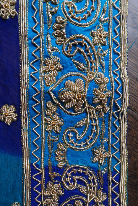 Aqua And Royal Blue Zardosi Dupatta - Preloved