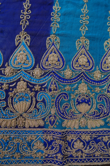 Aqua And Royal Blue Zardosi Dupatta - Preloved