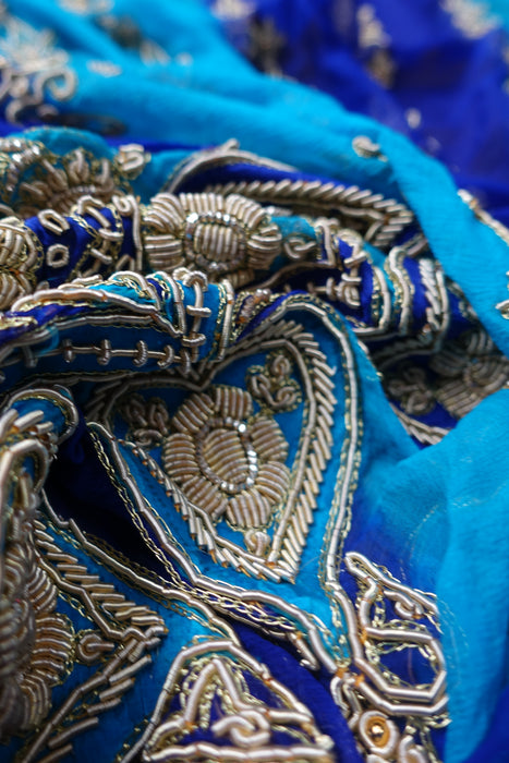 Aqua And Royal Blue Zardosi Dupatta - Preloved