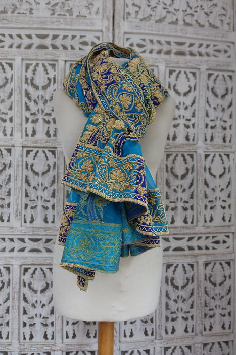 Aqua And Royal Blue Zardosi Dupatta - Preloved