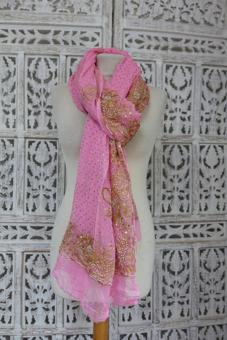 Pale Pink Vintage  Embroidered Dupatta - New