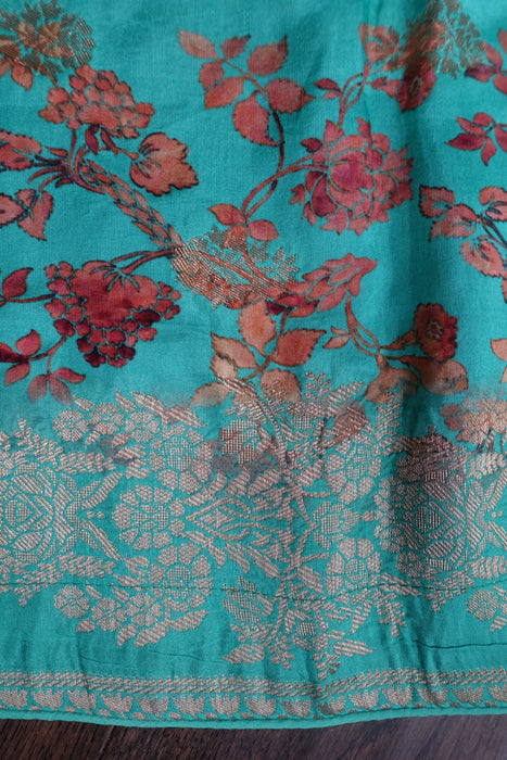 Jade Green Printed Chanderi Silk Shawl - New