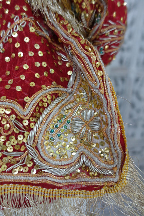 Red Vintage Wedding Dupatta With Heavy Gold Fringe