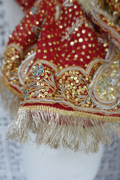 Red Vintage Wedding Dupatta With Heavy Gold Fringe