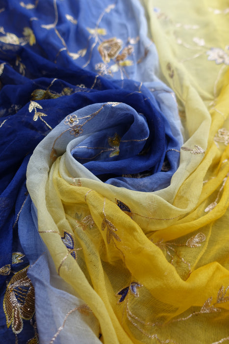 Blue And Yellow Vintage Dupatta - New