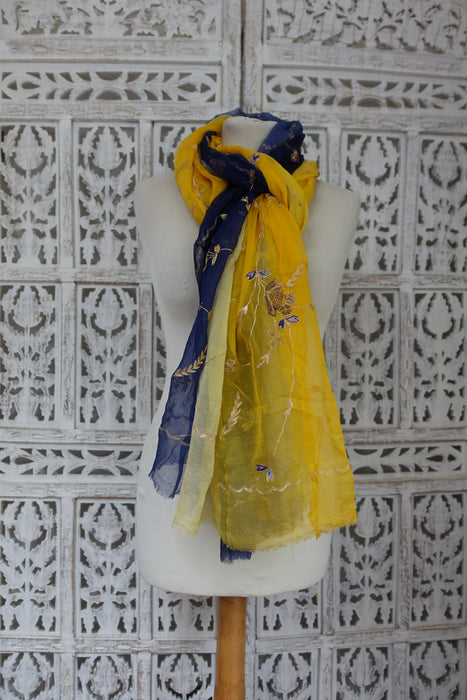 Blue And Yellow Vintage Dupatta - New