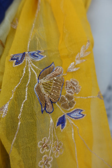 Blue And Yellow Vintage Dupatta - New