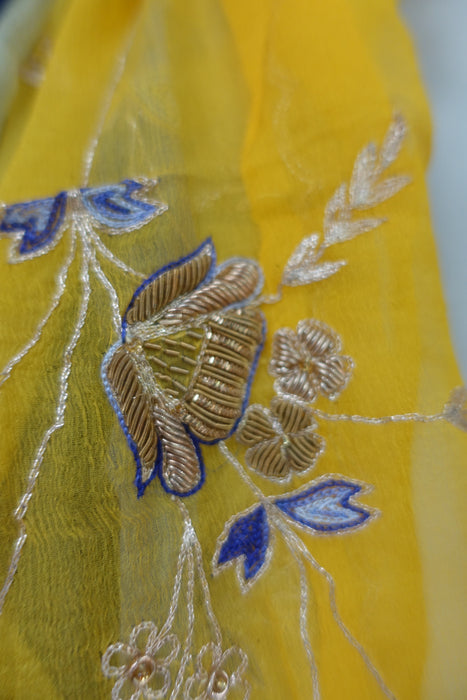 Blue And Yellow Vintage Dupatta - New