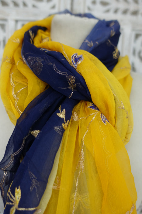 Blue And Yellow Vintage Dupatta - New