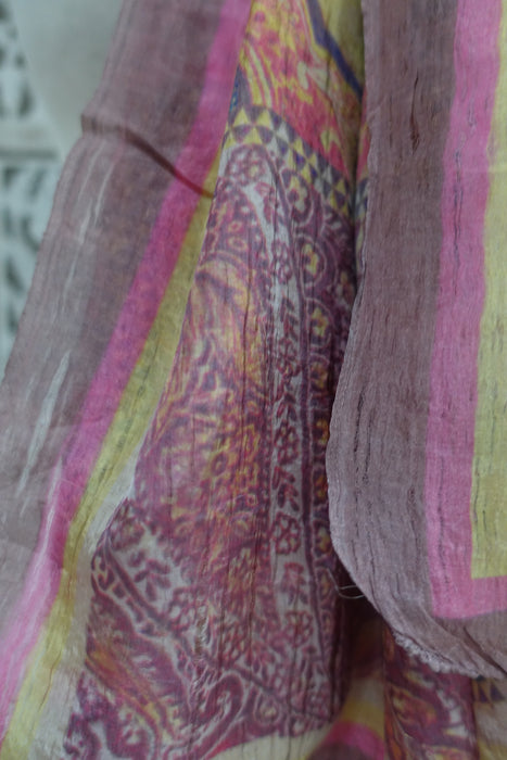 Muted Pinks Printed Fine Silk Dupatta - Preloved