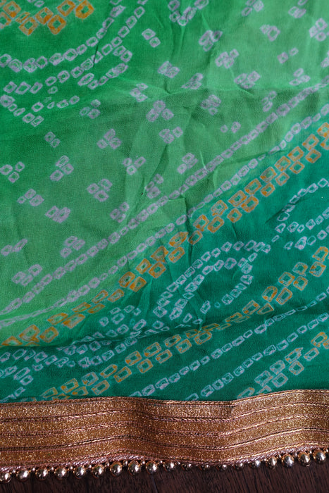 Green Bandhani Dupatta With Gold Beads - New