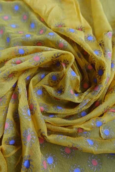 Yellow Sunflower Print Chiffon Dupatta - New