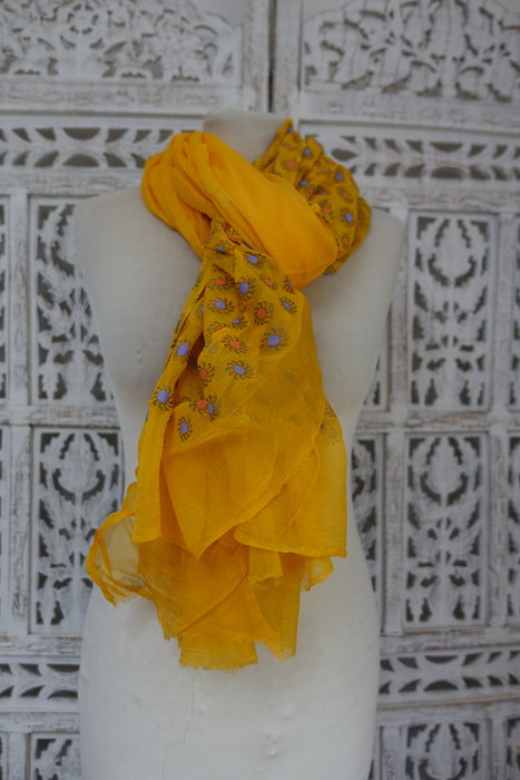 Yellow Sunflower Print Chiffon Dupatta - New