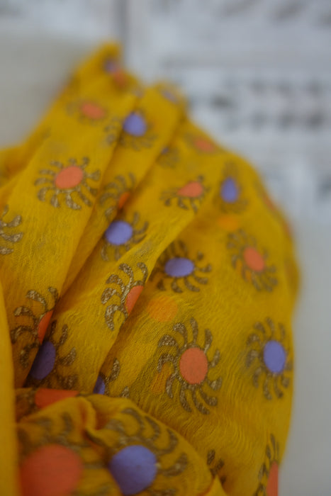 Yellow Sunflower Print Chiffon Dupatta - New