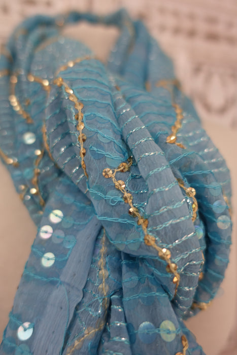 Blue Vintage Chiffon Sequinned Dupatta - New