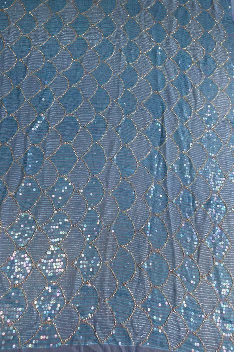 Blue Vintage Chiffon Sequinned Dupatta - New