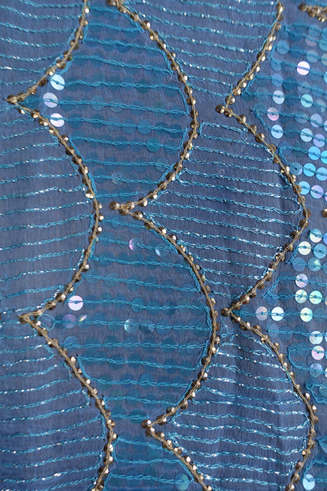 Blue Vintage Chiffon Sequinned Dupatta - New