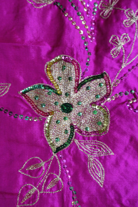 Hot Pink Pure Silk Vintage Dupatta - New